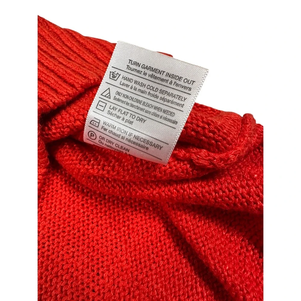 Vince 100% Linen V-Neck Sweater Mens L Red Orange Quiet Luxury Summer Knit